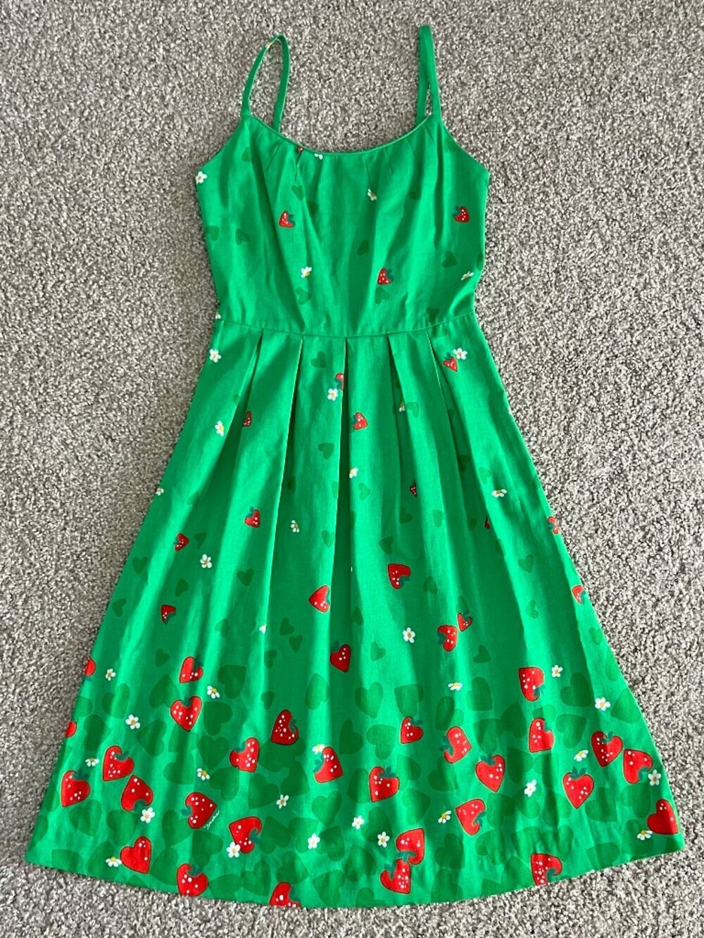 60s Malia Honolulu Green A-Line Strawberry Heart Print Mini Dress Vintage Sz XS